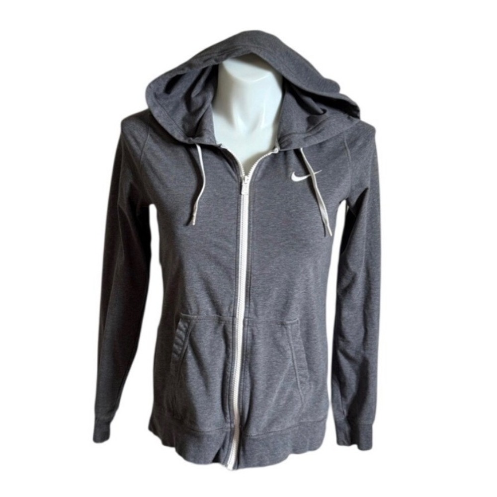 Nike Womens Full Zip Hoodie Charcoal Gray Heather Fitted Logo Sweatshirt Large